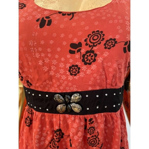 Free People Y2K Vintage Red Dress With Butterfly Detail Floral Print & Black Bel - Picture 7 of 7